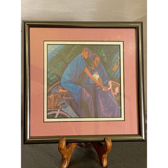 Pro - Framed Wall Art 6 X 6 in. Man, Woman, Child on Bicycle Double matted EUC - Picture 4 of 16